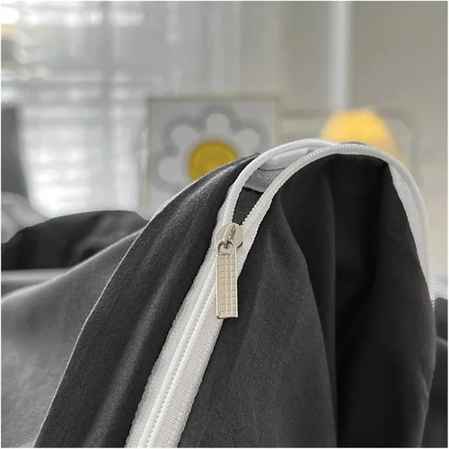 Miniatura 4 de Cama, Queen/L Negro Color Sólido Algodón Funda Nórdica Funda Nórdica