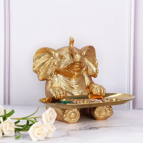 Miniatura 6 de Estatua de Elefante Dorado para Acentos de Decoración del Hogar Sala de Estar Estantería Soporte de TV Oficina. Plato para Baratijas. Regalo