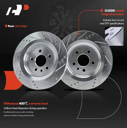 Miniatura 3 de A-Premium Rotores de freno de disco traseros perforados y ranurados de 11.89 pulgadas (11.890 in) compatibles con modelos Volvo - S60 2011-2018