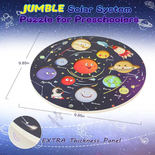 Miniatura 5 de Zeoddler Upgrated - Rompecabezas de sistema solar, juguetes para niños de 3 a 6 años, juguetes espaciales de madera, planetas para niños