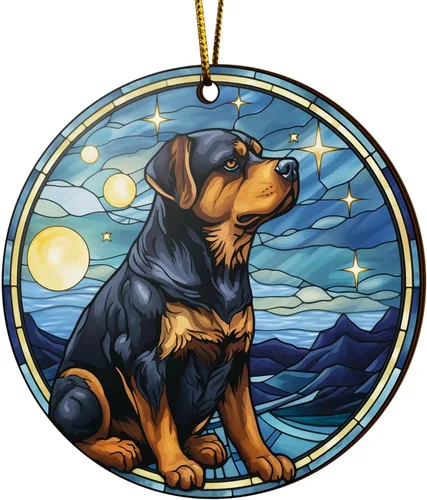 Miniatura 11 de V VIBEPY Rottweiler impreso en 2D, adornos para perros, adornos de madera de 2 lados de 3.5 pulgadas, regalo para amantes de Rottweiler, decoración