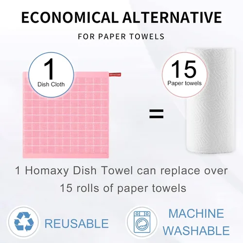 Miniatura 7 de Homaxy - Paquete de 6 paños de cocina de tela de toalla, 100 % algodón, ultrasuaves y absorbentes, trapos perfectos para la cocina, secar y lavar