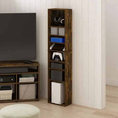 Miniatura 2 de Furinno Indo - Estantería para DVD de 8 niveles, estante para CD, estantería multimedia con estantes ajustables, gabinetes de almacenamiento