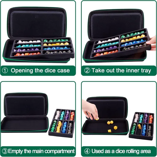 Miniatura 5 de SIQUK Estuche para dados DND, estuche organizador de dados con asa, bandeja ranurada extraíble con capacidad para 8 juegos de dados DND para Verde