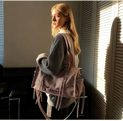 Miniatura 3 de Bolso de mano grande de poliuretano para mujer, bolso de hombro retro Boston con acento vintage, bolso de otoño con asa superior informal