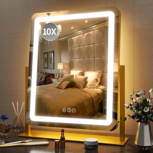 Miniatura 24 de FENNIO - Espejo de tocador con luces, espejo de maquillaje iluminado LED, pantalla táctil con 3 modos de iluminación, regulable, para mesa