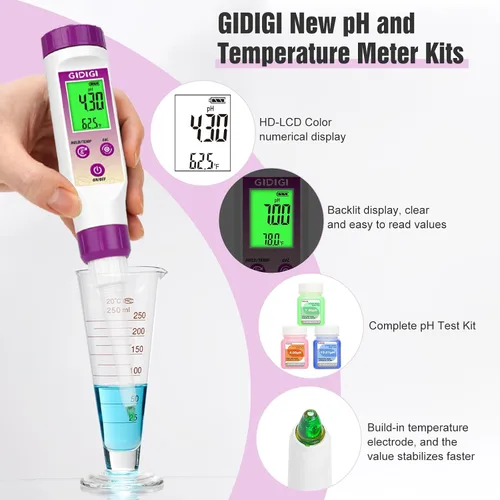Miniatura 5 de Medidor de pH Digital Electrónico para Alimentos Probador de pH para Fermentación Kits de Solución de Calibración de Tampón de pH de 3*50ml Sonda