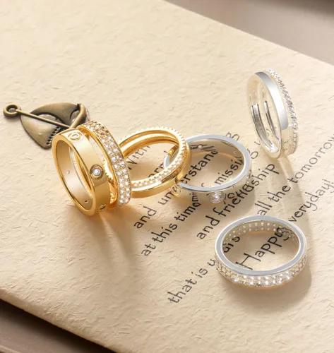 Miniatura 4 de TOSGMY Anillos de oro y plata para mujer, sin deslustre, anillos apilables modernos y delicados chapados en oro de 18 quilates, con circonita