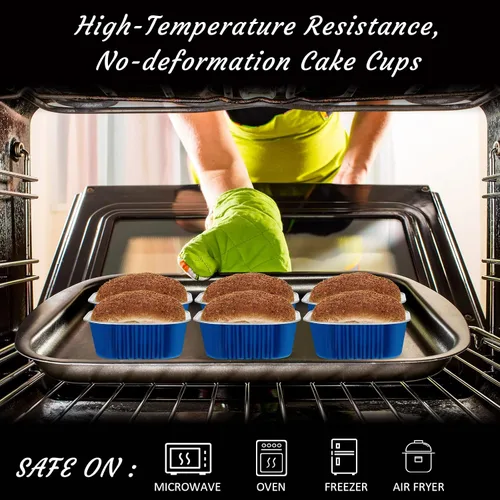 Miniatura 5 de 50 tazas de papel de aluminio para hornear con tapas, moldes cuadrados de 10 onzas para hornear, moldes desechables con tapas para flanes
