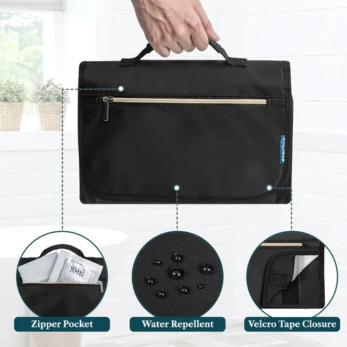 Miniatura 5 de PAVILIA - Neceser colgante para mujer y hombre, kit de viaje plegable organizador de artículos de tocador, bolsa de cosméticos enrollable, estuche