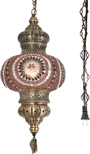 Miniatura 9 de DEMMEX Lámpara colgante de techo con globo de mosaico turco marroquí de 10 pulgadas XL, luz de techo enchufable con cadena y cable de 15 pies