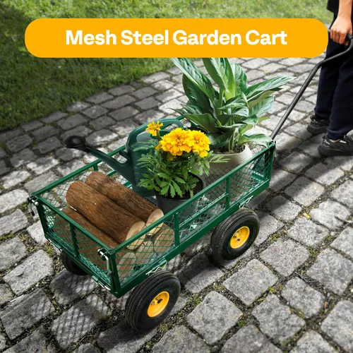 Miniatura 2 de VIVOHOME Carrito de jardín de acero de malla de servicio pesado de 880 libras de capacidad, vagón utilitario plegable con lados removibles y ruedas