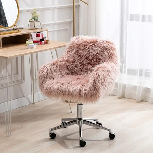 Miniatura 2 de KCC Silla de Escritorio de Oficina Esponjosa, Sillón Giratorio Moderno de Pelo Sintético con Ruedas, Sillas de Tocador de Acento Elegantes Suaves