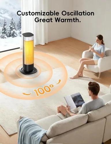 Miniatura 5 de Calentadores de 1500 W para uso en interiores, calentador de espacio portátil para habitación grande con control remoto, cerámica PTC, oscilación