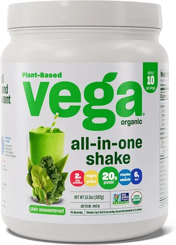 Miniatura 28 de Vega Todo en Uno Nutrición Orgánica - 20 g de proteína de guisante a base de plantas, vainilla francesa, 43 porciones, vitaminas A y C, probióticos
