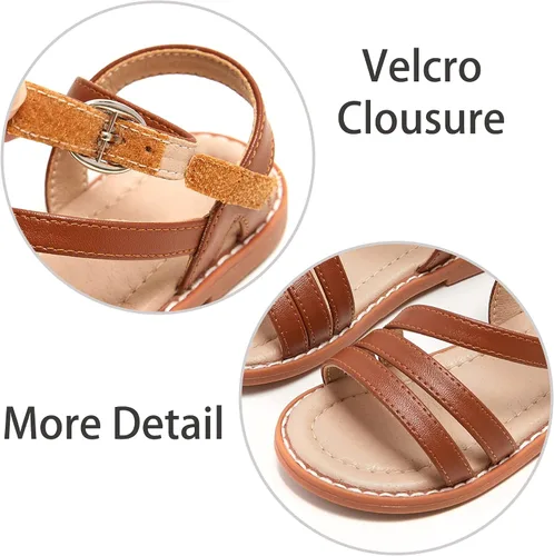 Miniatura 6 de ESTINE ToddlerLittle Kid Girls Dress Cross Strappy Open Toe Sandals Princess Flats Summer Flower Girl Shoes