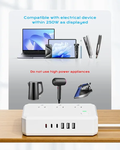 Miniatura 5 de Adaptador de viaje de Estados Unidos a Europa de 220 V a 110 V convertidor de voltaje con carga USB de 4.5 A de 6 puertos y adaptador de enchufe