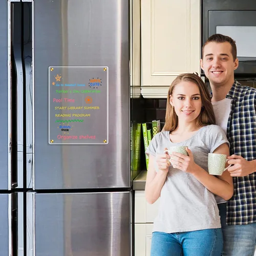Miniatura 7 de WALGLASS Calendario acrílico para refrigerador, 8.5"x11" Oro, pizarra acrílica transparente semanal magnética de borrado en seco para refrigerador