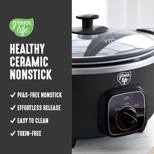 Miniatura 3 de GreenLife 3.5QT Olla de cocción lenta, cerámica antiadherente sin PFAS ni tóxicos, recipiente interior extraíble, programable, función mantener
