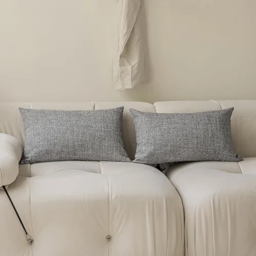 Miniatura 10 de Fundas de almohada decorativas Demetex grises 18x18, fundas de almohada cuadradas de lino para sofá, fundas de almohada estilo granja para cama