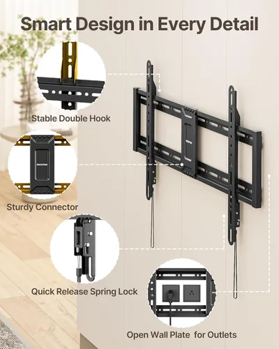 Miniatura 7 de monTEK Soporte de pared para TV de montaje fijo para televisores de 43–95 pulgadas, soporte ultra delgado de bajo perfil de 1.1", capacidad de 200