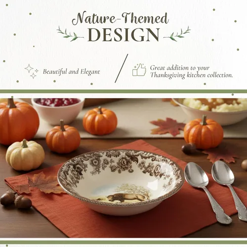 Miniatura 3 de Spode Woodland American Wildlife Ascot - Cuenco para cereales, diseño de bisonte, cuenco de loza fina de 8 pulgadas para cereales, ensaladas