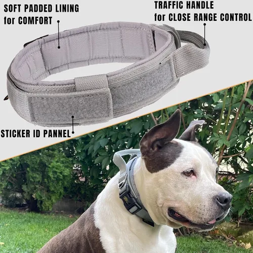 Miniatura 5 de ADITYNA Collar táctico para perros grandes, acolchado suave, resistente, servicio, ajustable, militar K9 con asa para entrenamiento y caminar Gris