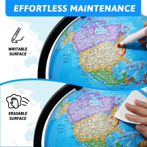 Miniatura 5 de GOCHANGE Globo político de 8 pulgadas con superficie impermeable HD, globo para escribir y borrar y colores brillantes para estimular el interés