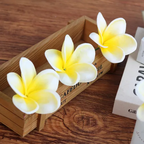Miniatura 3 de 10 piezas de flores artificiales de tacto real natural, no de seda, con tallo para decoración de pasteles y ramos de boda (amarillo blanco)