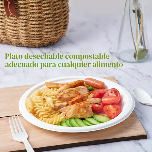 Miniatura 5 de ECOLipak Platos de papel resistentes 100% compostables de 10 pulgadas, paquete de 150 platos desechables biodegradables ecológicos de bagazo de caña