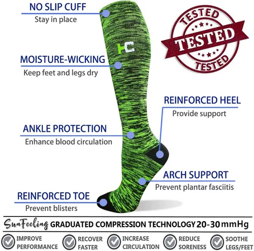 Miniatura 31 de SunFeeling - Calcetines de compresión para mujeres y hombres, 6 pares, brinda soporte a enfermeras, al correr, practicar atletismo y deportes
