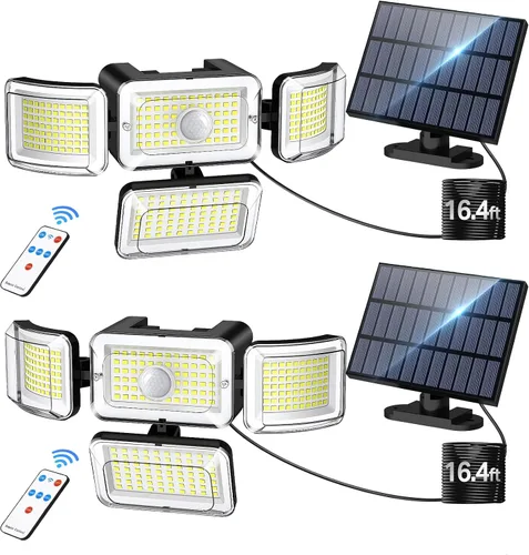 Miniatura 9 de CLAONER Luces solares para exteriores, sensor de movimiento, 3500 lm, 288 luces LED de seguridad con control remoto, IP67, impermeable, 4 cabezales