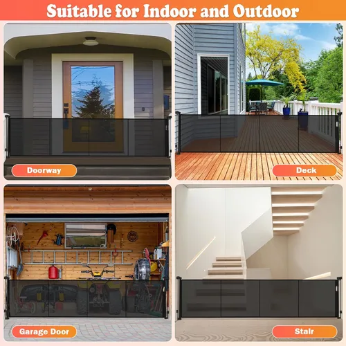 Miniatura 8 de Puertas retráctiles para bebés de 19.7 pies Puerta para perros - 236" Puerta de seguridad infantil extra ancha expandible, 37" de alto Puerta