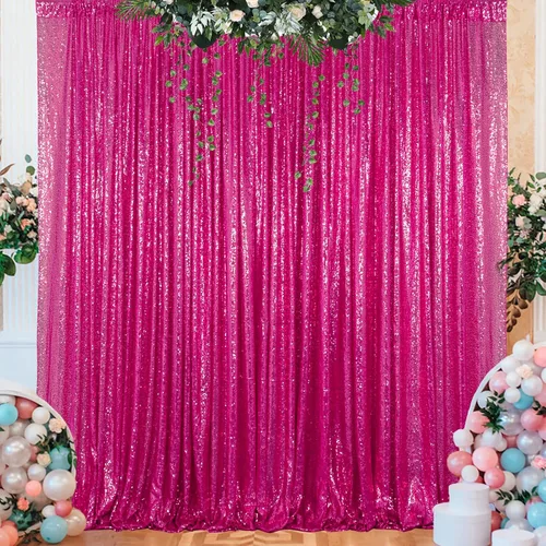 Miniatura 16 de ShinyBeauty Cortinas de Lentejuelas 2 Paneles 2ftx8ft Wine Telón de Fondo con Brillantina para Videos de YouTube Cortinas de Lentejuelas Borgoña