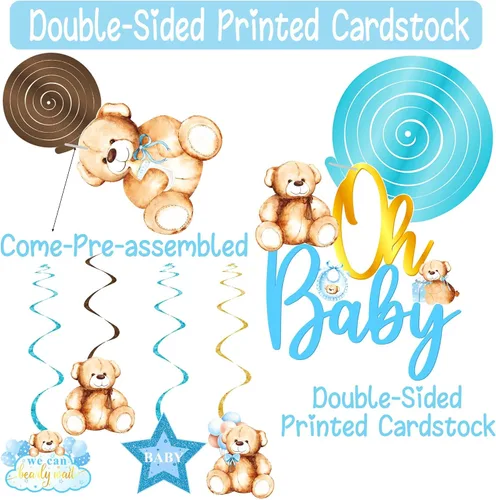 Miniatura 4 de 20 piezas de oso de peluche colgantes con diseño de remolinos We Can Bearly Wait Baby Shower Decoraciones It's a Boy Ceiling Swirl Bear Baby Shower