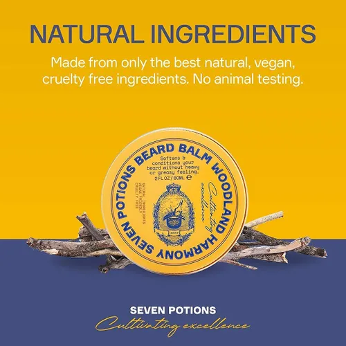 Miniatura 3 de Seven Potions Bálsamo para barba de 2 onzas. Suavizante de barba 100% natural con aceite de jojoba. Hace que tu barba sea suave, detiene la picazón
