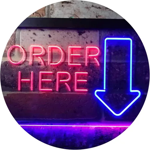 ADVPRO Ordene aquí Cashier Shop Letrero de neón LED de doble color azul y rojo 12 "x 8.5" st6s32-i3373-br