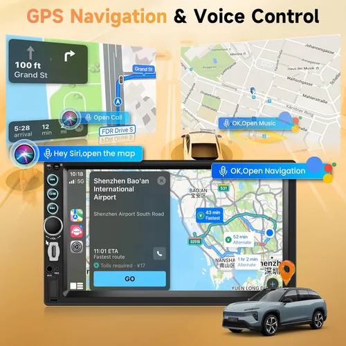 Miniatura 4 de Estéreo de coche doble DIN con pantalla táctil HD de 7 pulgadas, Carplay inalámbrico y Android Auto, Bluetooth, SWC, receptor de radio FM