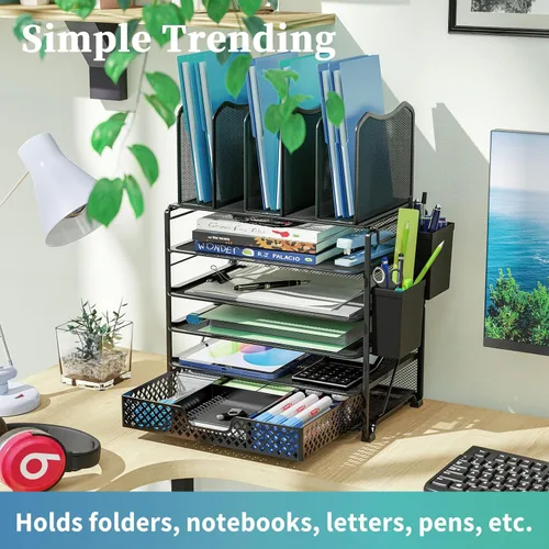 Miniatura 7 de Simple Trending – Organizador de archivos de escritorio de malla metálica de 5 niveles, bandejas para papel tamaño carta con cajón deslizante