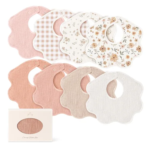 Konssy Baberos de muselina para bebé, paquete de 8 unidades, 100% algodón absorbente, bandana baberos para dentición y babeo, unisex para niños y