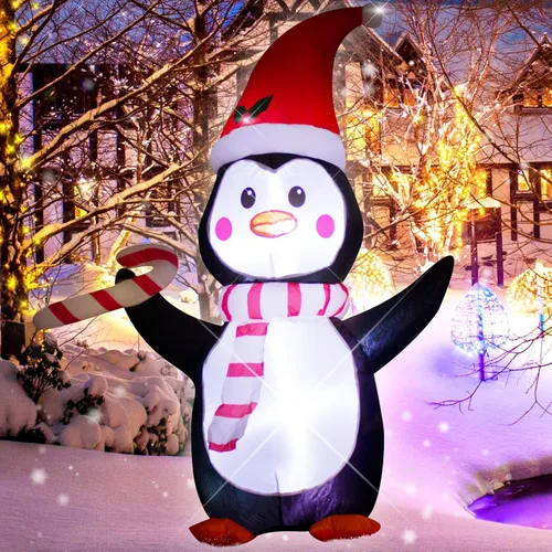 Miniatura 6 de AJY Pingüino inflable de Navidad de 4 pies con luces LED de dulce para decoración navideña inflable para interiores y exteriores, patio, césped