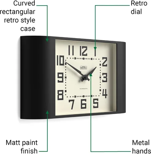 Miniatura 6 de NEWGATE® Metro Clock Reloj de pared retro 17 pulgadas de ancho Negro Estilo de mediados de siglo para cocina, sala de estar u oficina