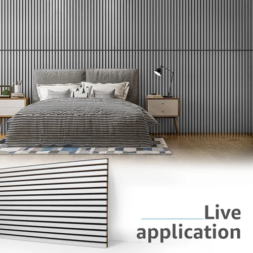 Miniatura 6 de Art3d 2 Paneles Acústicos de Listones de Madera para Pared y Techo - Panel 3D Ranurado de Absorción de Sonido con Acabado de Madera - Plata Plateado