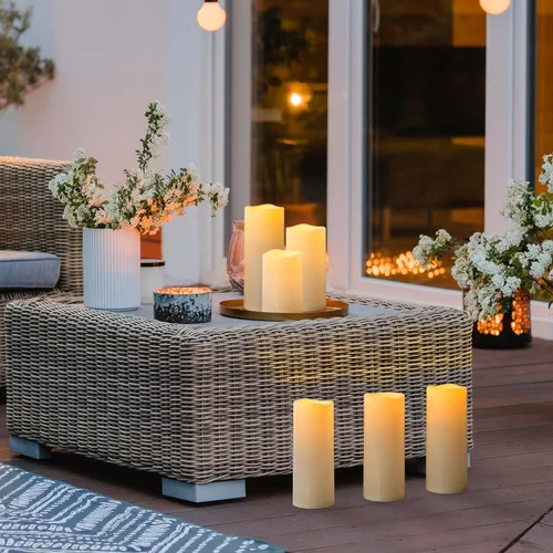 Miniatura 6 de Velas sin llama impermeables extra grandes para exteriores de 12" x 5" que funcionan con baterías, velas LED parpadeantes tipo pilar con control