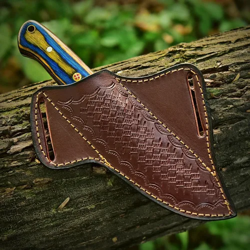 Miniatura 7 de Cuchillo de caza hecho a mano de hoja fija de espiga completa - Cuchillos Scandi de supervivencia al aire libre de acero 1095 para bushcraft, Madera