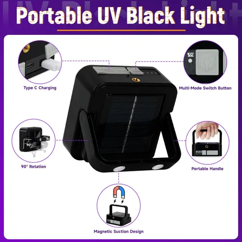 Miniatura 3 de Luz LED negra recargable de 5000 mAh, 120 LED UV, IP65 impermeable y magnética, luz ultravioleta de larga duración para fiesta de neón brillante