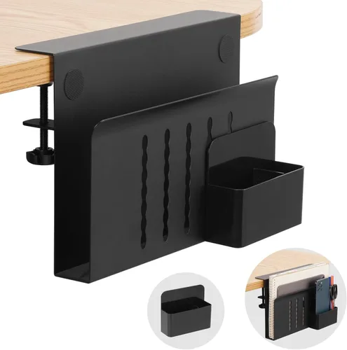 Almacenamiento lateral de escritorio, soporte para laptop debajo del escritorio, organizador de archivos colgante lateral de mesa, sin abrazadera en