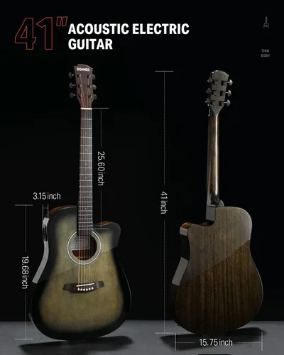Miniatura 3 de Donner - Kit de guitarra acústica eléctrica de tamaño completo para principiante e intermedio con amplificador, capo, púas, afinador, cuerdas