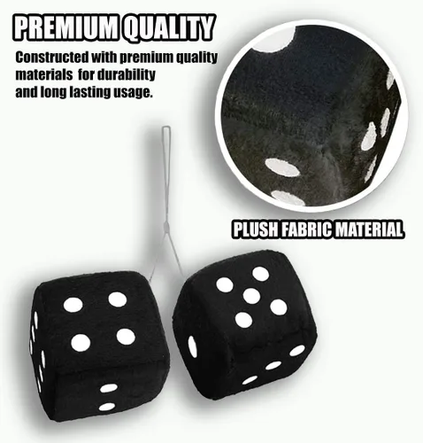 Miniatura 2 de CUSTOM Vagway - Espejo de automóvil con dados peludos, par de dados negros para colgar, accesorio retro vintage de felpa