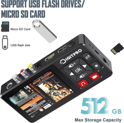 Miniatura 10 de Convertidor VHS a Digital 2.0, video HD a grabadora de convertidor digital con control remoto, convertir grabación de audio de video analógico